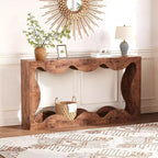 Scalloped Console Table for Entryway, Slim Wooden Modern Sofa Table Behind Couch with Storage Shelf, Hallway TV Console for Entrance, Living Room