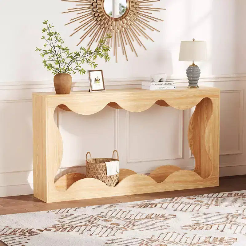 Console festonnée pour entrée, table de canapé moderne en bois mince derrière le canapé avec étagère de rangement, console TV de couloir pour entrée, salon