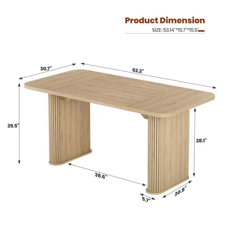 Table à manger 6-8 personnes de 157 cm | Table de cuisine rectangulaire en bois avec double piédestal, table à dîner robuste pour salle à manger, cuisine et salon