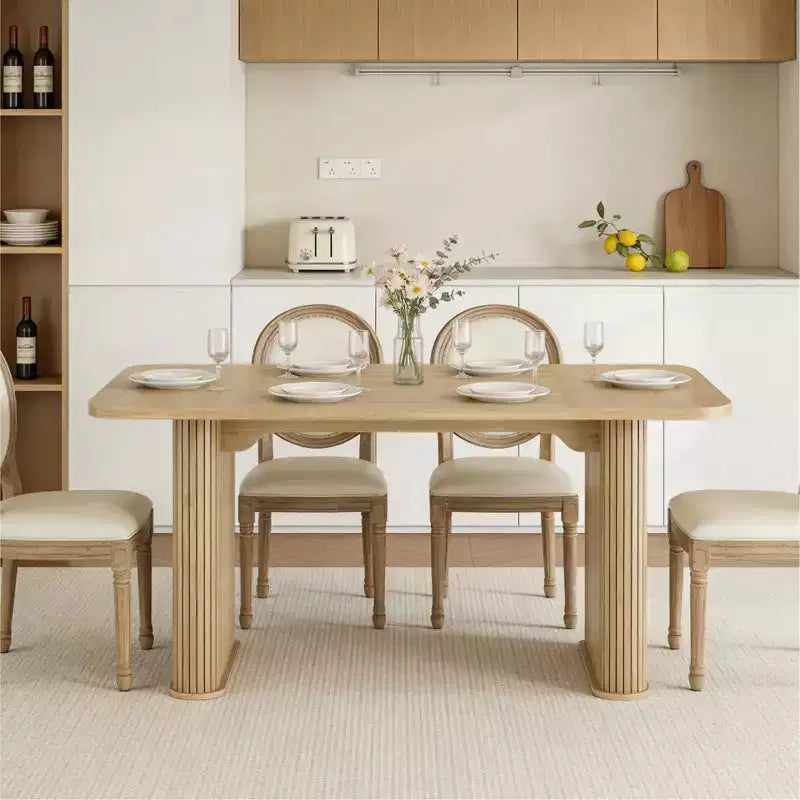 Table à manger 6-8 personnes de 157 cm | Table de cuisine rectangulaire en bois avec double piédestal, table à dîner robuste pour salle à manger, cuisine et salon