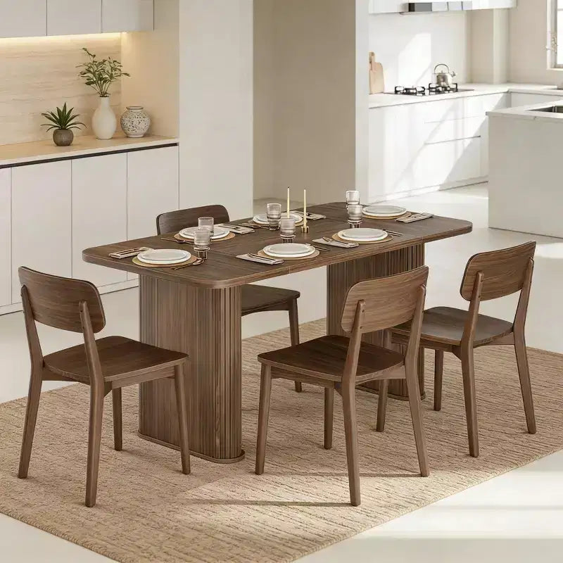 Table à manger 6-8 personnes de 157 cm | Table de cuisine rectangulaire en bois avec double piédestal, table à dîner robuste pour salle à manger, cuisine et salon