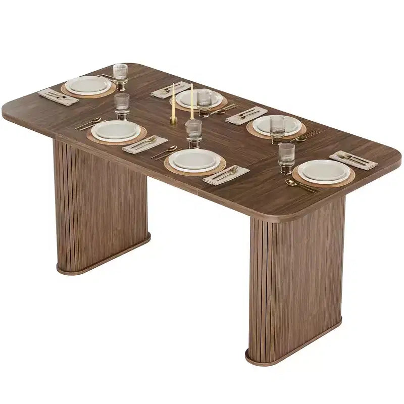 Table à manger 6-8 personnes de 157 cm | Table de cuisine rectangulaire en bois avec double piédestal, table à dîner robuste pour salle à manger, cuisine et salon