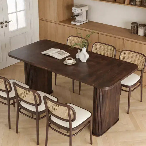 62 Dining Table for 6-8 | Rectangle Wooden Kitchen Table with Double Pedestal, Sturdy Dinner Table for Dining Room, Kitchen & Living Area