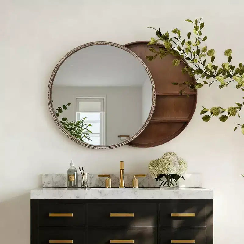 23,6" Miroir Mural Rond Coulissant Moderne avec Rangement, Miroir de Maquillage Compact pour Salle de Bain, Miroir Décoratif pour Salon-Panipeachy