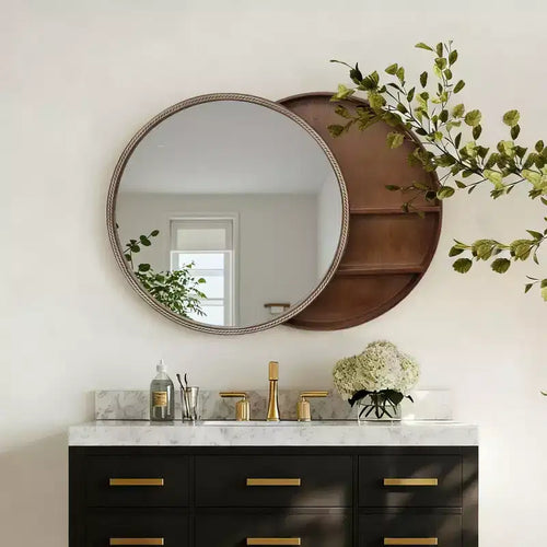 23,6" Miroir Mural Rond Coulissant Moderne avec Rangement, Miroir de Maquillage Compact pour Salle de Bain, Miroir Décoratif pour Salon-Panipeachy