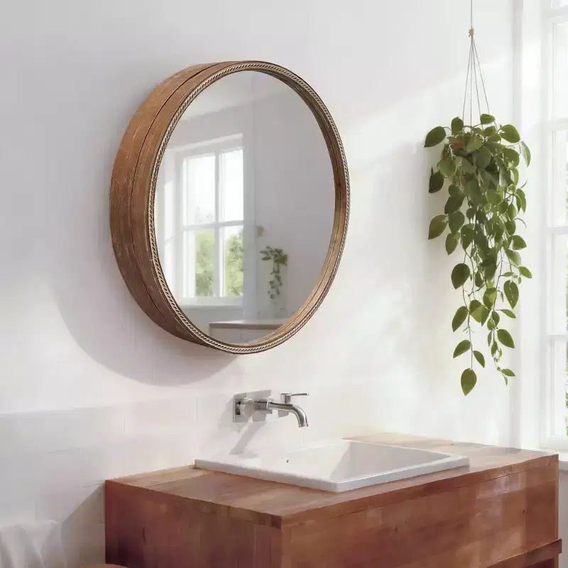 23,6" Miroir Mural Rond Coulissant Moderne avec Rangement, Miroir de Maquillage Compact pour Salle de Bain, Miroir Décoratif pour Salon-Panipeachy