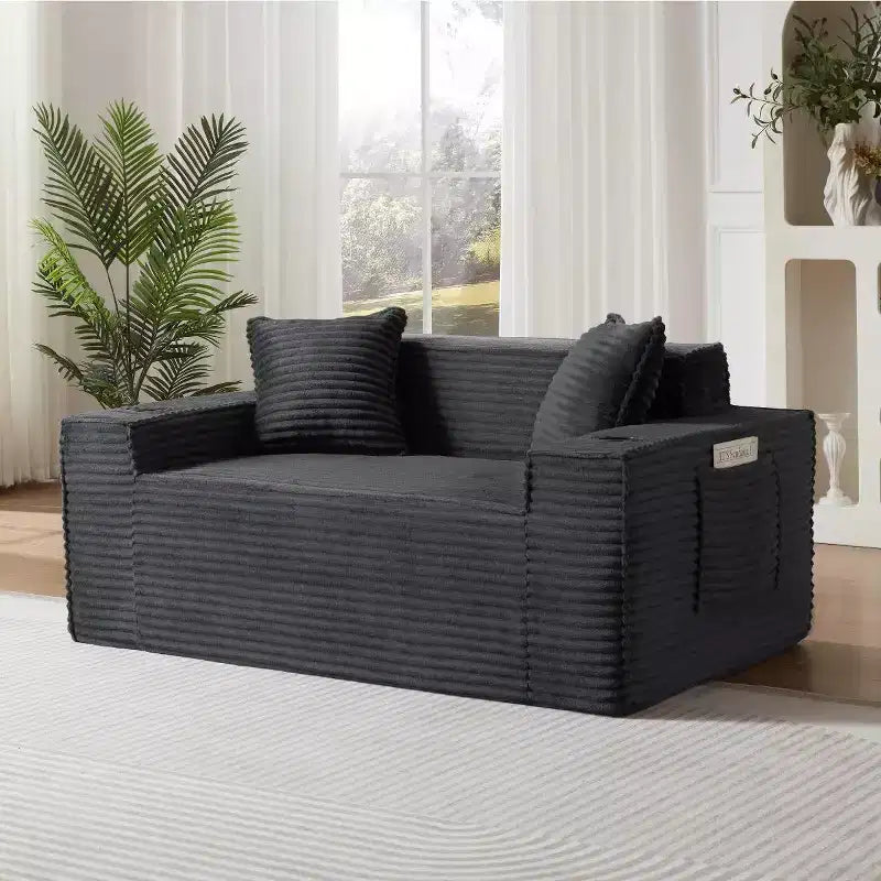 Canapé Loveseat Moderne en Velours Côtelé avec Porte-gobelets, Canapé Nuage Confortable à Assise Profonde, Canapés Sans Structure pour Salons, Appartements et Bureaux-Panipeachy