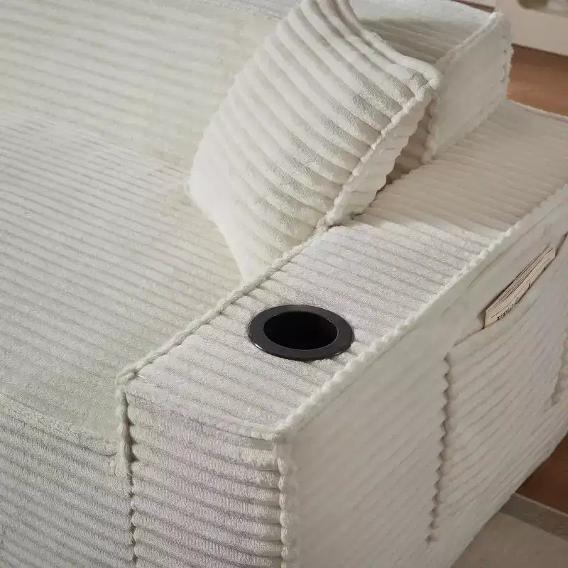 Canapé Loveseat Moderne en Velours Côtelé avec Porte-gobelets, Canapé Nuage Confortable à Assise Profonde, Canapés Sans Structure pour Salons, Appartements et Bureaux-Panipeachy