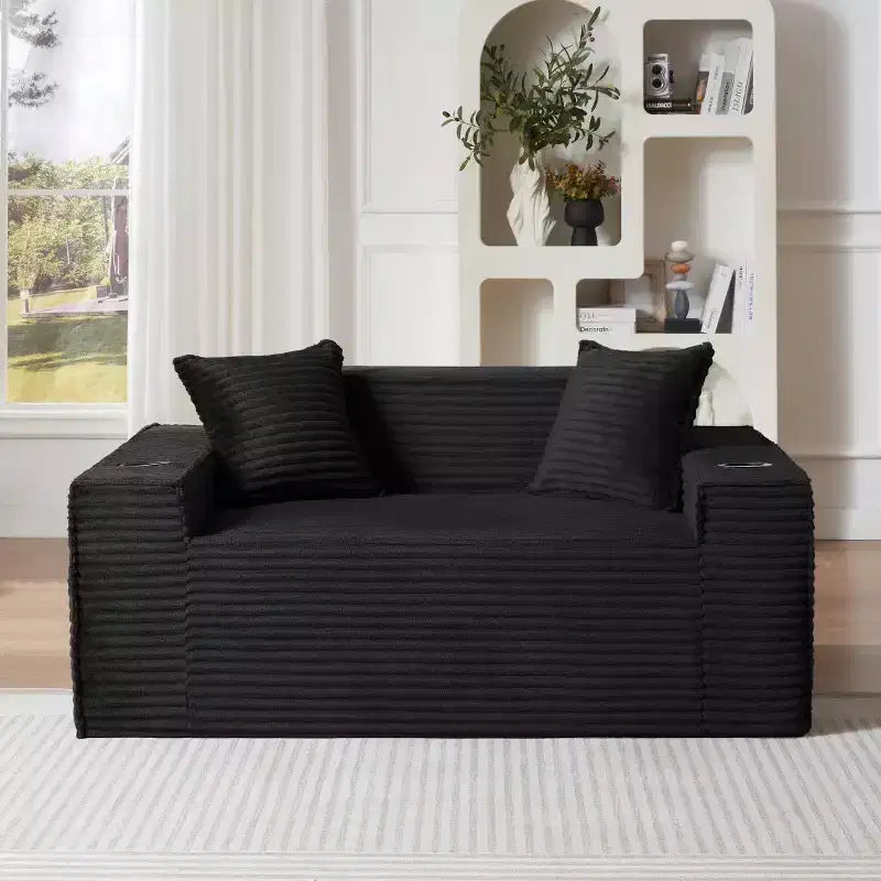 Canapé Loveseat Moderne en Velours Côtelé avec Porte-gobelets, Canapé Nuage Confortable à Assise Profonde, Canapés Sans Structure pour Salons, Appartements et Bureaux-Panipeachy