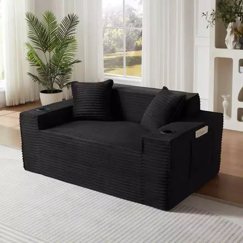 Canapé Loveseat Moderne en Velours Côtelé avec Porte-gobelets, Canapé Nuage Confortable à Assise Profonde, Canapés Sans Structure pour Salons, Appartements et Bureaux-Panipeachy