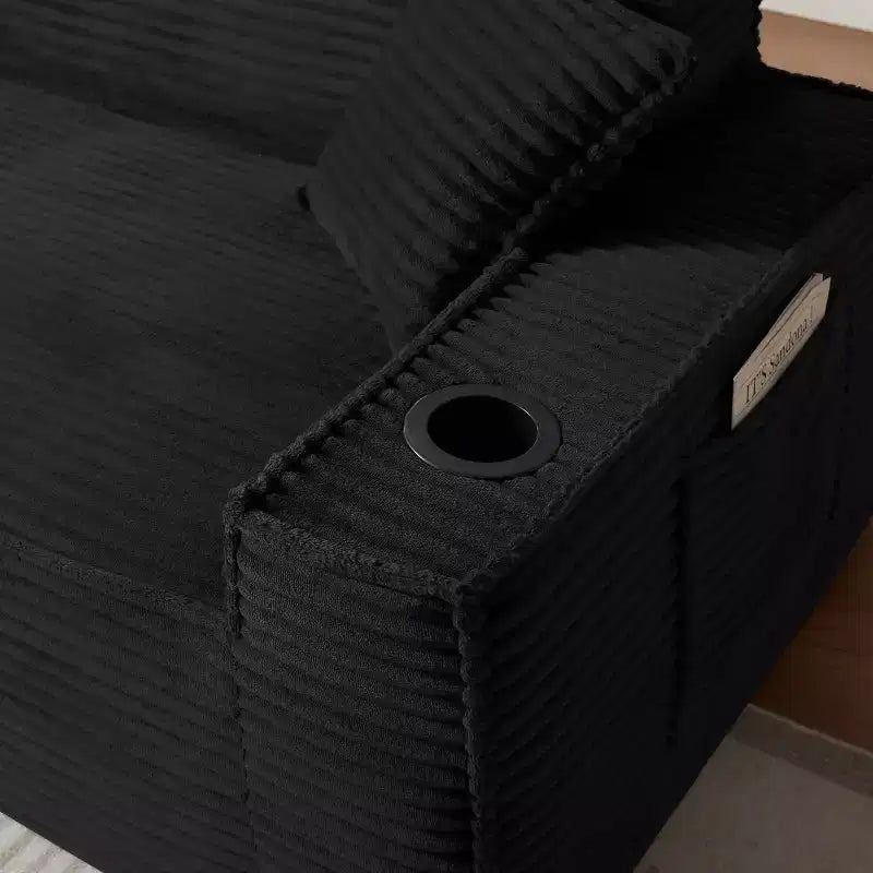 Canapé Loveseat Moderne en Velours Côtelé avec Porte-gobelets, Canapé Nuage Confortable à Assise Profonde, Canapés Sans Structure pour Salons, Appartements et Bureaux-Panipeachy