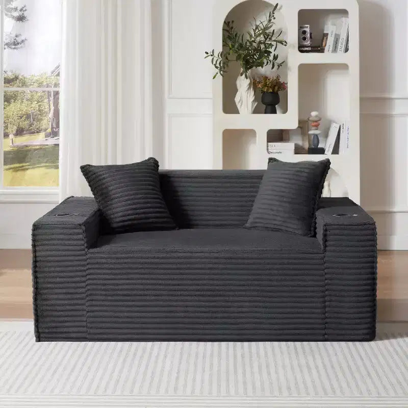Canapé Loveseat Moderne en Velours Côtelé avec Porte-gobelets, Canapé Nuage Confortable à Assise Profonde, Canapés Sans Structure pour Salons, Appartements et Bureaux-Panipeachy