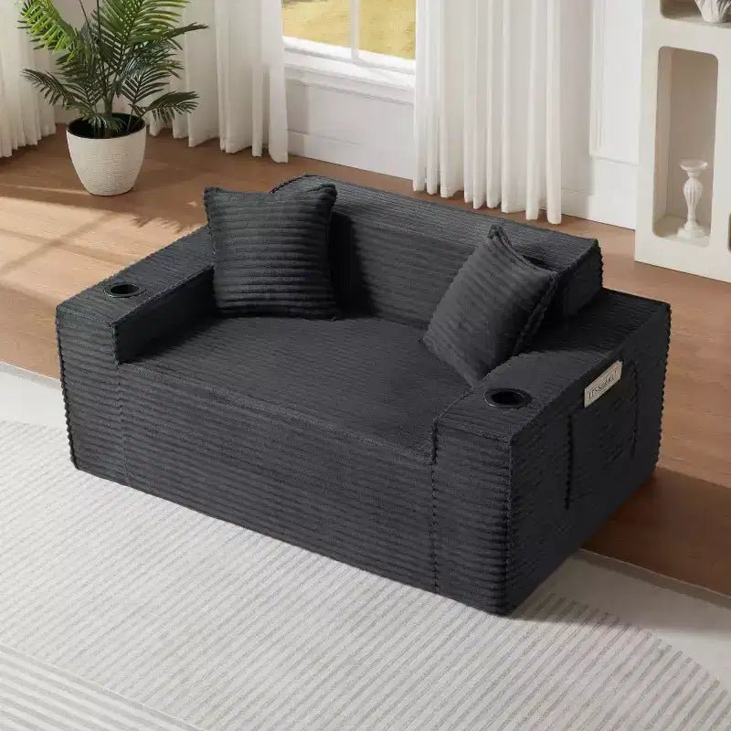 Canapé Loveseat Moderne en Velours Côtelé avec Porte-gobelets, Canapé Nuage Confortable à Assise Profonde, Canapés Sans Structure pour Salons, Appartements et Bureaux-Panipeachy