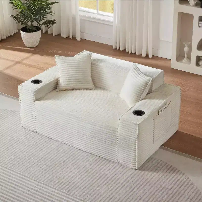Canapé Loveseat Moderne en Velours Côtelé avec Porte-gobelets, Canapé Nuage Confortable à Assise Profonde, Canapés Sans Structure pour Salons, Appartements et Bureaux-Panipeachy