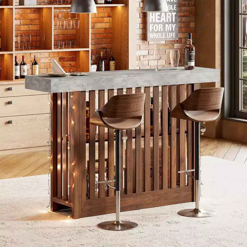 COZONY Table de bar hauteur comptoir 63, étagères de rangement à 2 niveaux, style industriel moderne gris et noyer