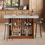 COZONY Table de bar hauteur comptoir 63, étagères de rangement à 2 niveaux, style industriel moderne gris et noyer