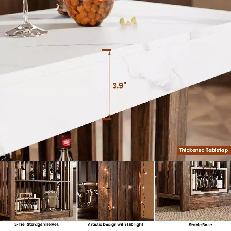 COZONY Table de bar hauteur comptoir 63, étagères de rangement à 2 niveaux, style industriel moderne gris et noyer