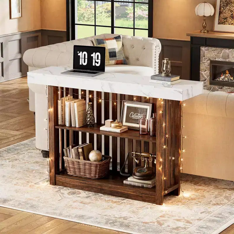 COZONY Table de bar hauteur comptoir 63, étagères de rangement à 2 niveaux, style industriel moderne gris et noyer