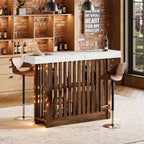 COZONY Table de bar hauteur comptoir 63, étagères de rangement à 2 niveaux, style industriel moderne gris et noyer