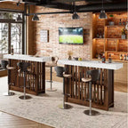COZONY Table de bar hauteur comptoir 63, étagères de rangement à 2 niveaux, style industriel moderne gris et noyer