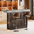 COZONY Table de bar hauteur comptoir 63, étagères de rangement à 2 niveaux, style industriel moderne gris et noyer