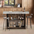 COZONY Table de bar hauteur comptoir 63, étagères de rangement à 2 niveaux, style industriel moderne gris et noyer