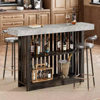 COZONY 63 Counter Height Pub Table, 2-Tier Storage Shelves, Modern Industrial Gray & Walnut