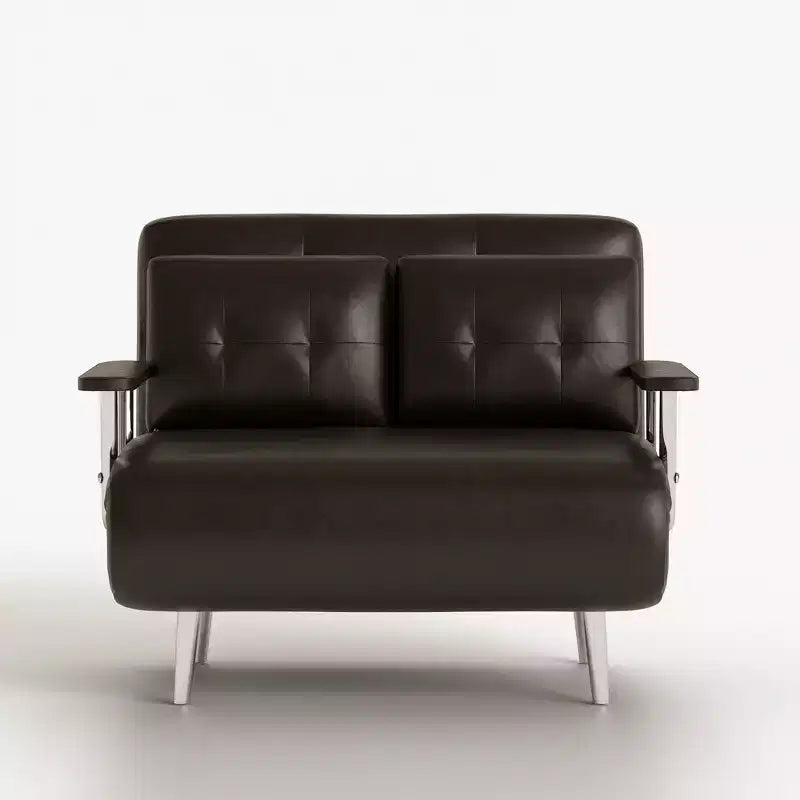 59 in. Mid Century Modern Cognac Faux Leather Convertible Sofa Bed with High Density Foam and Hidden Support Legs Gaoyangjiaju
