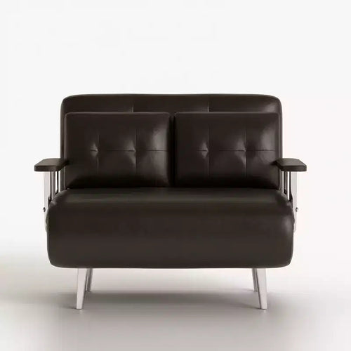 59 in. Mid Century Modern Cognac Faux Leather Convertible Sofa Bed with High Density Foam and Hidden Support Legs Gaoyangjiaju