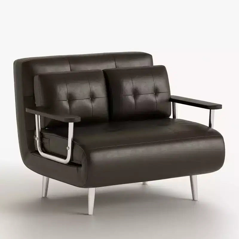 Canapé-lit convertible mi-siècle moderne Gaoyangjiaju en similicuir cognac de 150 cm avec mousse haute densité et pieds de soutien cachés