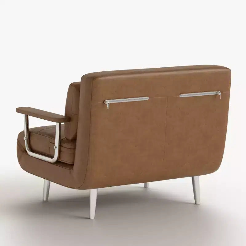 Canapé-lit convertible mi-siècle moderne Gaoyangjiaju en similicuir cognac de 150 cm avec mousse haute densité et pieds de soutien cachés