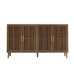 Homy Casa 63 Wood Storage Cabinet with Slatted Doors and Adjustable Shelves, Walnut Finish