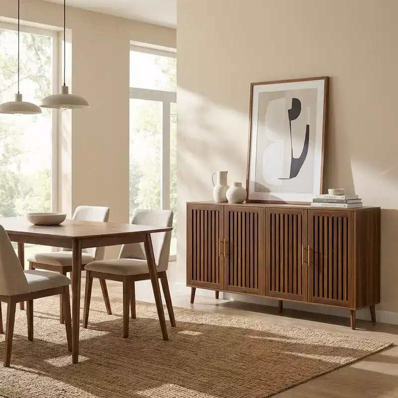 Meuble de rangement Homy Casa 63 en bois avec portes à lattes et étagères réglables, finition noyer