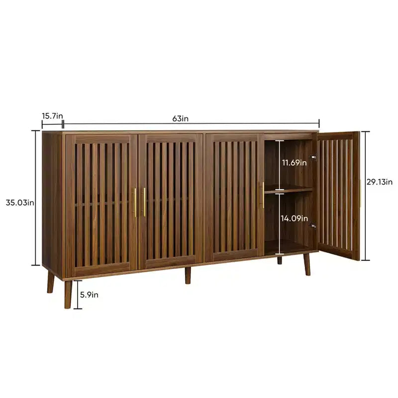 Meuble de rangement Homy Casa 63 en bois avec portes à lattes et étagères réglables, finition noyer