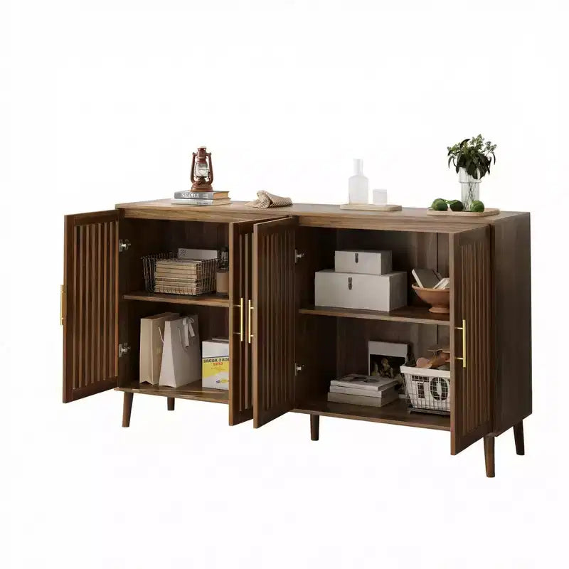 Meuble de rangement Homy Casa 63 en bois avec portes à lattes et étagères réglables, finition noyer