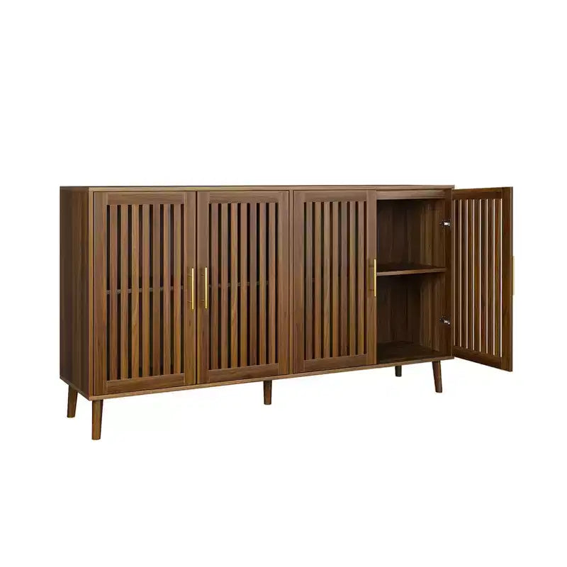 Meuble de rangement Homy Casa 63 en bois avec portes à lattes et étagères réglables, finition noyer