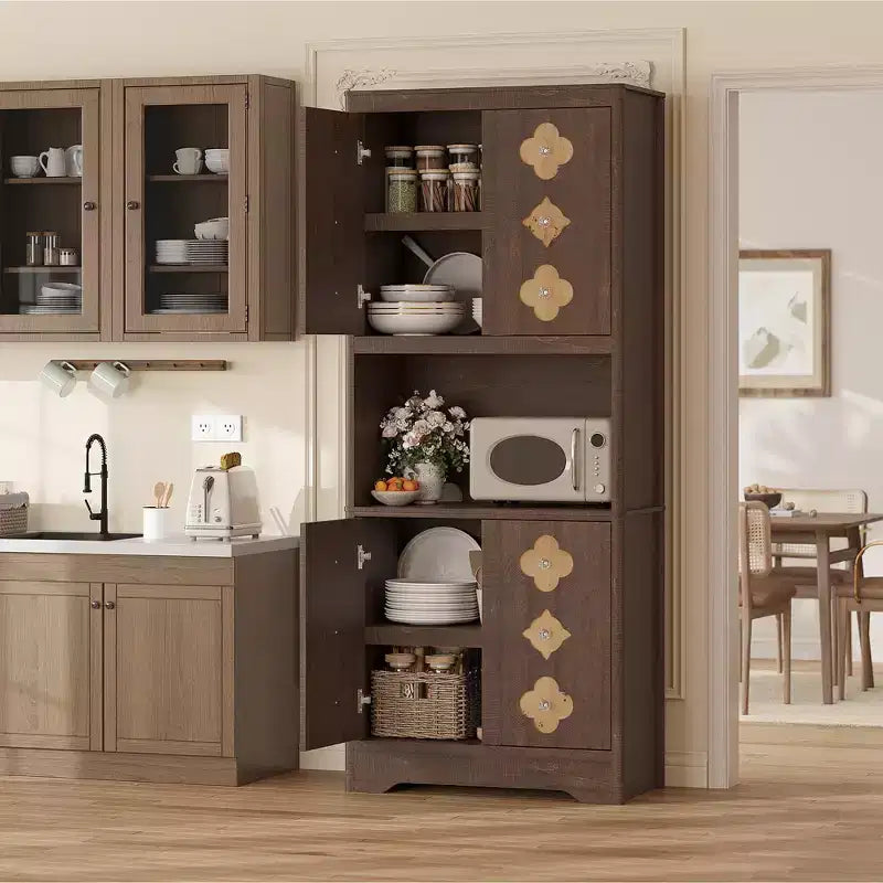 COZONY Meuble de Rangement Haut de Cuisine 183 cm avec Plan de Travail, Support Micro-ondes, Buffet en Bois pour Salle à Manger et Salon