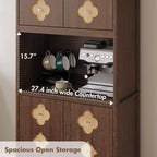 COZONY Meuble de Rangement Haut de Cuisine 183 cm avec Plan de Travail, Support Micro-ondes, Buffet en Bois pour Salle à Manger et Salon