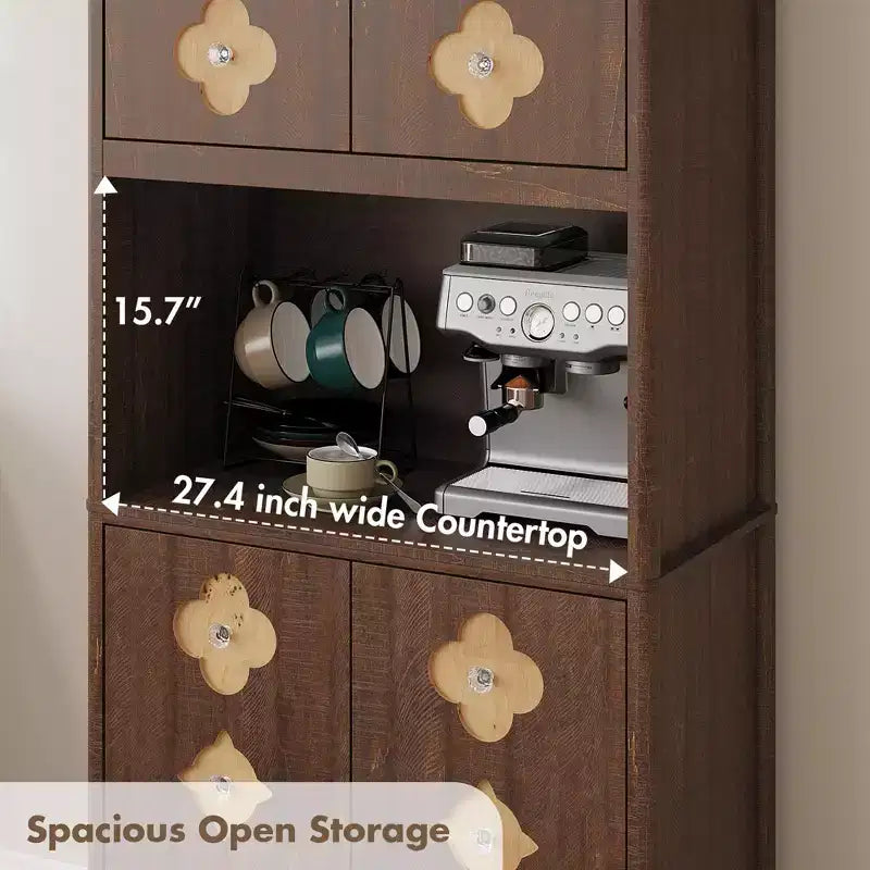 COZONY Meuble de Rangement Haut de Cuisine 183 cm avec Plan de Travail, Support Micro-ondes, Buffet en Bois pour Salle à Manger et Salon