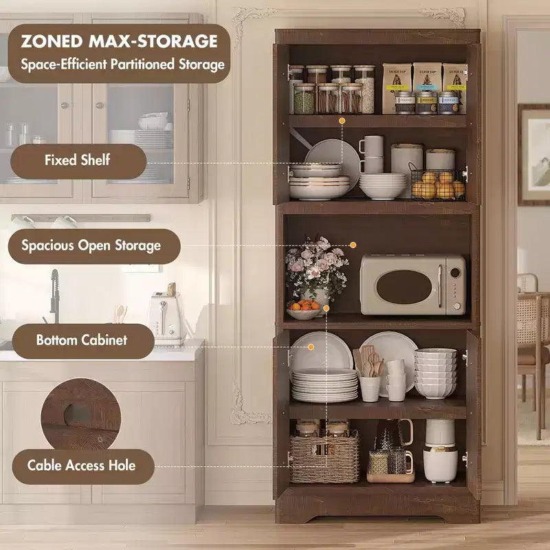 COZONY Meuble de Rangement Haut de Cuisine 183 cm avec Plan de Travail, Support Micro-ondes, Buffet en Bois pour Salle à Manger et Salon