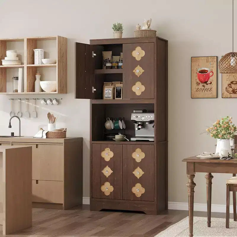 COZONY Meuble de Rangement Haut de Cuisine 183 cm avec Plan de Travail, Support Micro-ondes, Buffet en Bois pour Salle à Manger et Salon