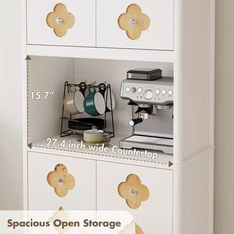 COZONY Meuble de Rangement Haut de Cuisine 183 cm avec Plan de Travail, Support Micro-ondes, Buffet en Bois pour Salle à Manger et Salon