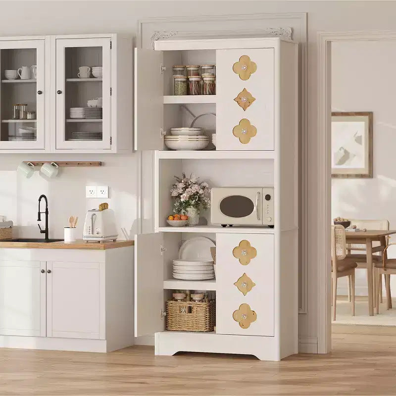 COZONY Meuble de Rangement Haut de Cuisine 183 cm avec Plan de Travail, Support Micro-ondes, Buffet en Bois pour Salle à Manger et Salon