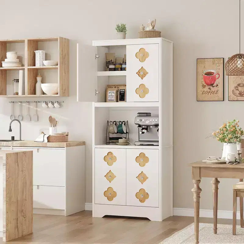 COZONY Meuble de Rangement Haut de Cuisine 183 cm avec Plan de Travail, Support Micro-ondes, Buffet en Bois pour Salle à Manger et Salon