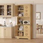 COZONY Meuble de Rangement Haut de Cuisine 183 cm avec Plan de Travail, Support Micro-ondes, Buffet en Bois pour Salle à Manger et Salon