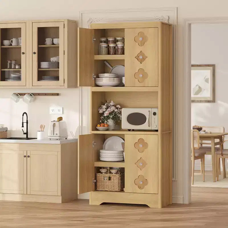 COZONY Meuble de Rangement Haut de Cuisine 183 cm avec Plan de Travail, Support Micro-ondes, Buffet en Bois pour Salle à Manger et Salon
