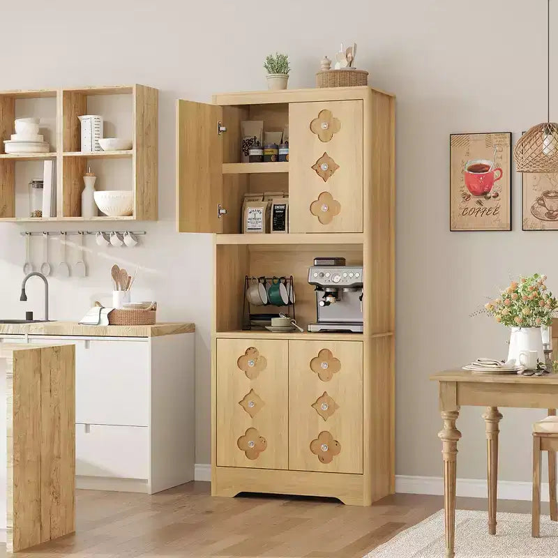 COZONY Meuble de Rangement Haut de Cuisine 183 cm avec Plan de Travail, Support Micro-ondes, Buffet en Bois pour Salle à Manger et Salon