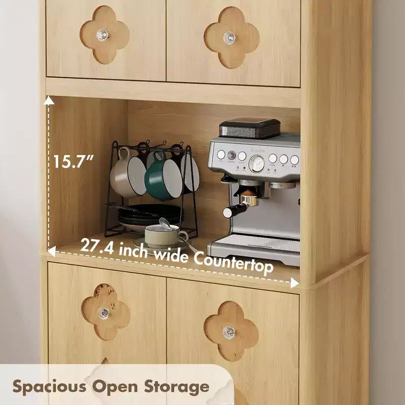 COZONY Meuble de Rangement Haut de Cuisine 183 cm avec Plan de Travail, Support Micro-ondes, Buffet en Bois pour Salle à Manger et Salon