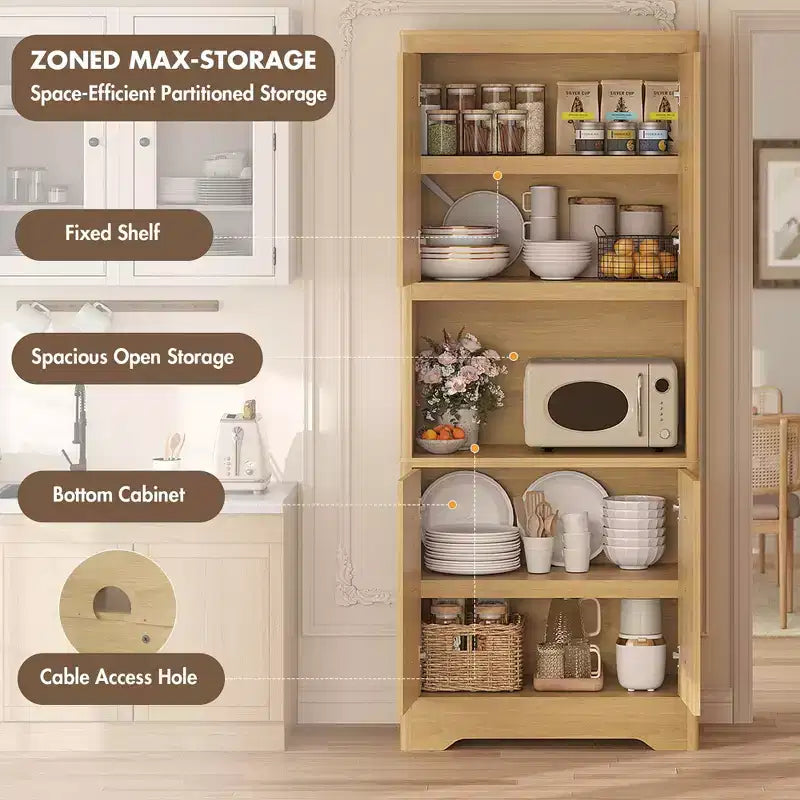 COZONY Meuble de Rangement Haut de Cuisine 183 cm avec Plan de Travail, Support Micro-ondes, Buffet en Bois pour Salle à Manger et Salon