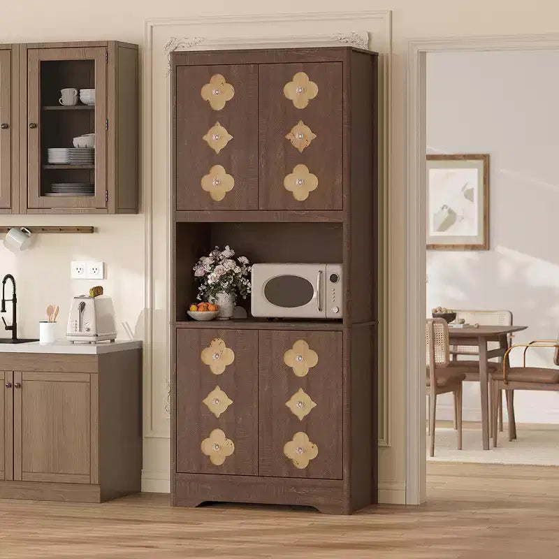 COZONY Meuble de Rangement Haut de Cuisine 183 cm avec Plan de Travail, Support Micro-ondes, Buffet en Bois pour Salle à Manger et Salon